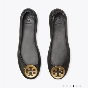 Tory Burch MINNIE TRAVEL BALLET FLAT Black & Gold